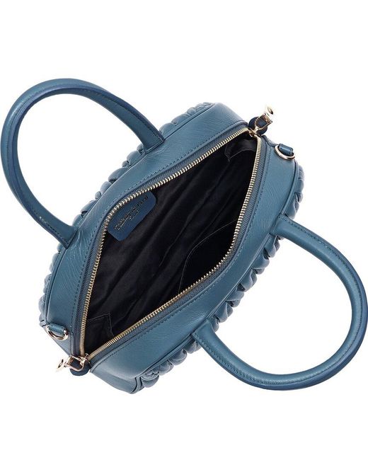 Tiffany & Fred Paris Blue Quilted Ruched Leather Top-Handle Satchel