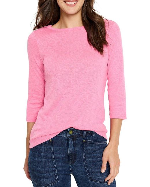 NIC+ZOE Pink 3/4 Sleeve Boat T-Shirt
