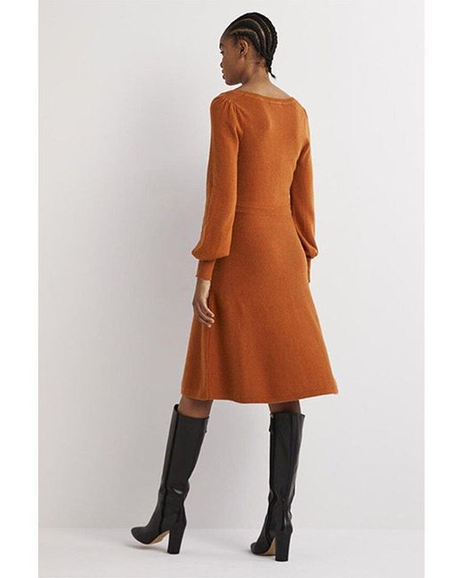 Boden Orange Square Neck Knit Wool & Alpaca-blend Dress