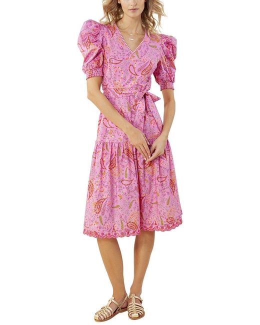 Hale Bob Pink Puff Sleeve Midi Dress