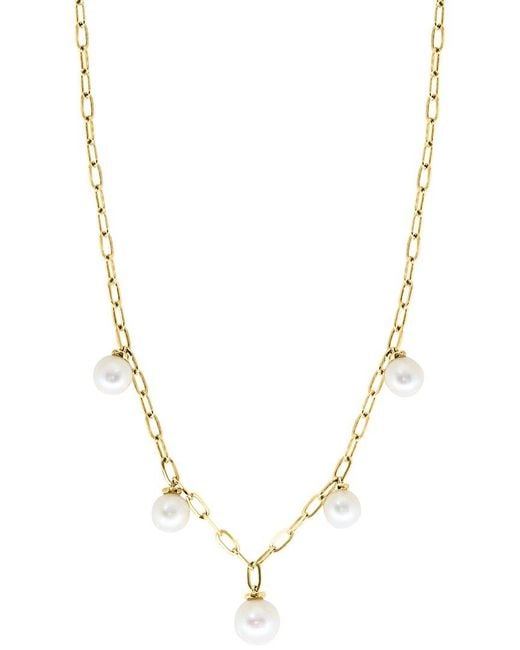 Effy Fine Jewelry Metallic 14K 0.10 Ct. Tw. Diamond & 7, 8.5Mm Pearl Necklace