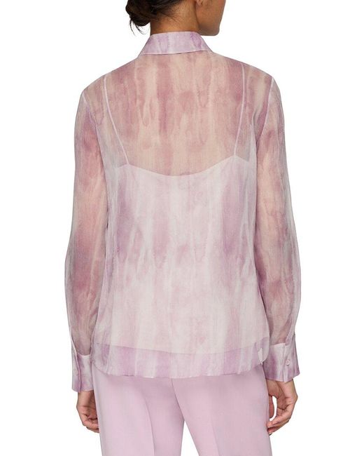 Lafayette 148 New York Pink Scottie Silk Blouse With Cami
