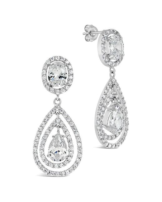 Sterling Forever White Cz Cheyenne Drop Stud Earrings