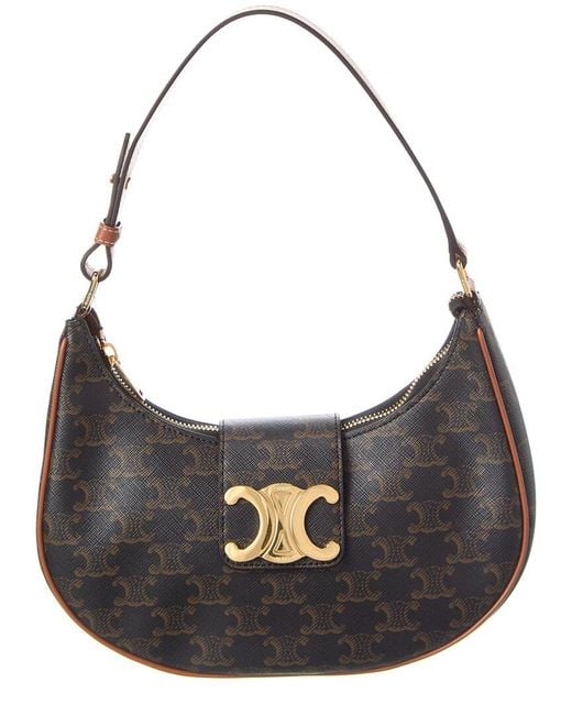 Céline Gray Ava Medium Triomphe Coated Canvas & Leather Hobo Bag
