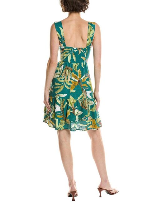 REVERIEE Green Linen-Blend Mini Dress