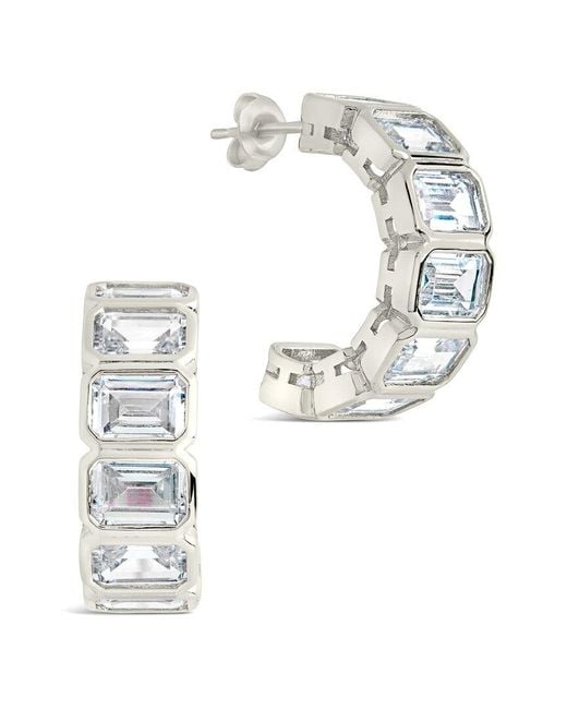 Sterling Forever Metallic Cz Nyssa Bezel Station Hoop Earrings