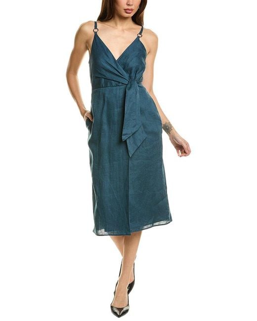 Reiss Blue Elsie Linen Tie Side Midi Dress