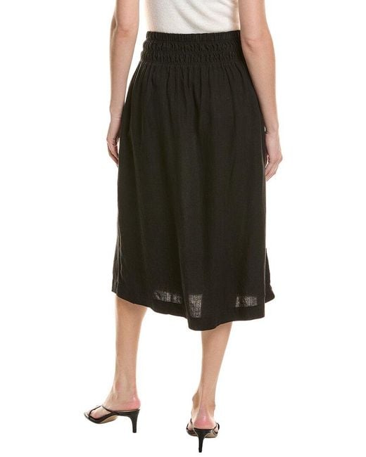 Bella Dahl Black Smocked Waist Gathered Linen Skirt