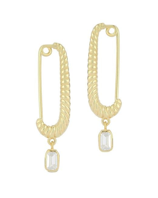 Chloe and Madison White 14k Over Silver Cz Safety Pin Earrings