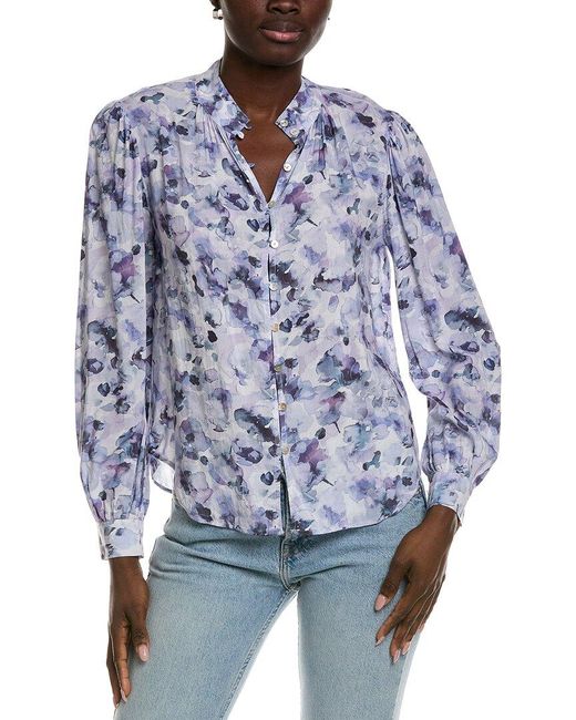 Bella Dahl Blue Shirred Button Up Blouse