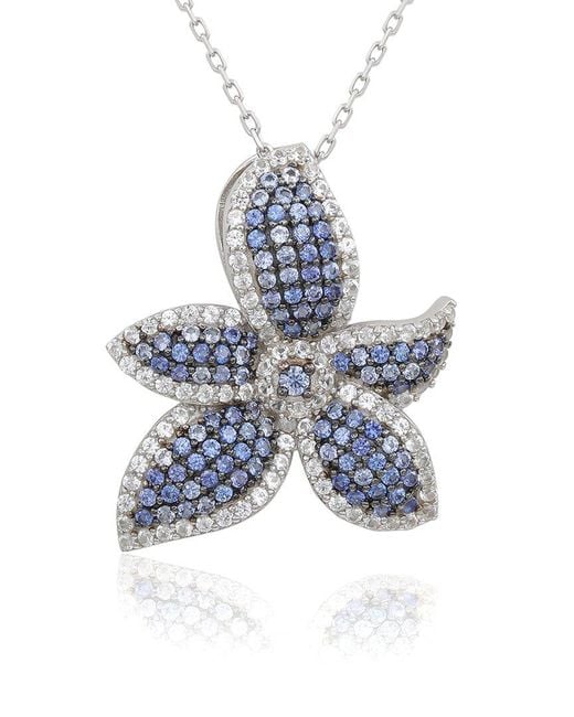 Suzy Levian Blue Silver 0.02 Ct. Tw. Diamond & Gemstone Pendant