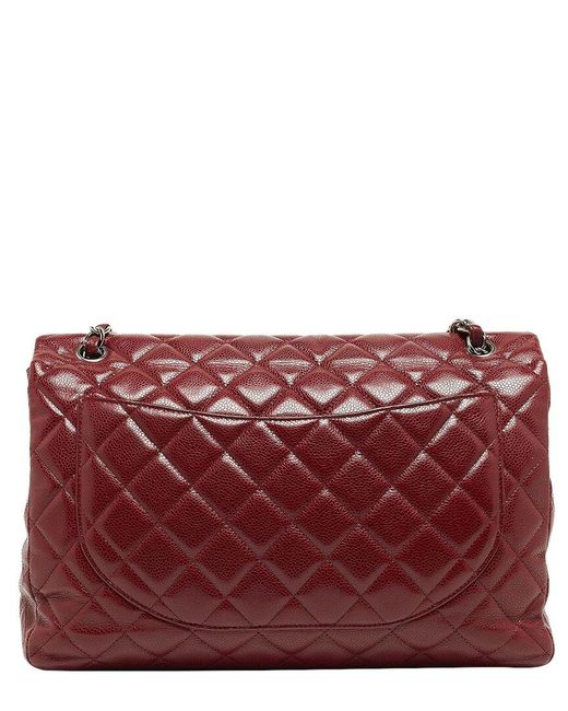 Chanel Red Quilted Caviar Leather Maxi Classic Single Double Flap Bag (Authentic Pre-Owned)