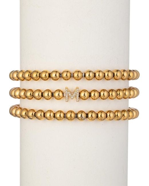 Eye Candy LA Metallic Luxe Collection Titanium Cz 3pc Initial Stretch Bracelet Set (a-z)