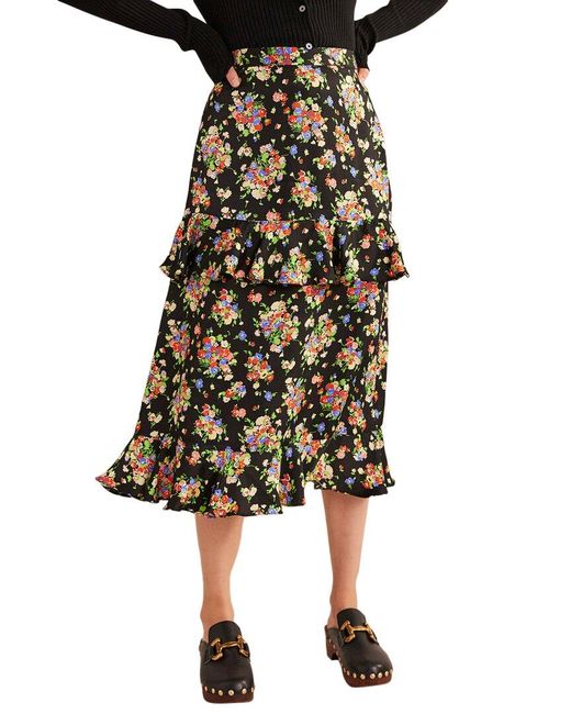 Boden Multicolor Satin Ruffle Midi Skirt