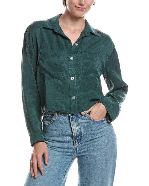 Bella Dahl Green Button Down Cropped Shirt