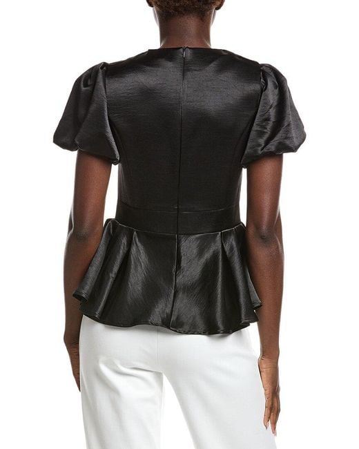Gracia Black Puffed Sleeve Ruffle Bottom Top