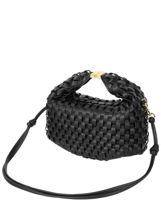 Tiffany & Fred Paris Black Woven Leather Top Handle Crossbody