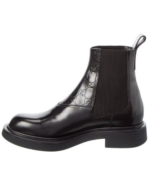 Gucci Black Gg Leather Boot