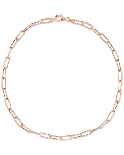 Italian Silver Metallic 18K Rose Over Diamond-Cut Paperclip Chain Necklace