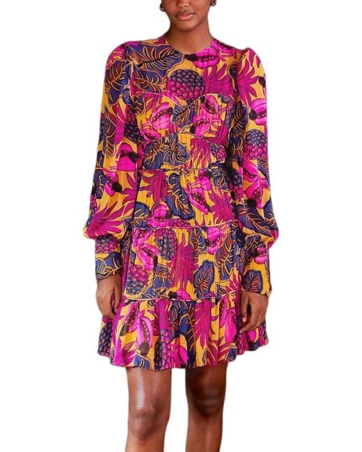 Farm Rio Red Fruit Dream Long Sleeve Mini Dress