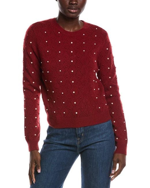 Nanette Lepore Red Pointelle Pearl Sweater