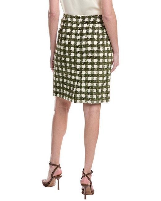 Oscar de la Renta Green Chenille Tweed Silk-Lined Wool-Blend Pencil Skirt