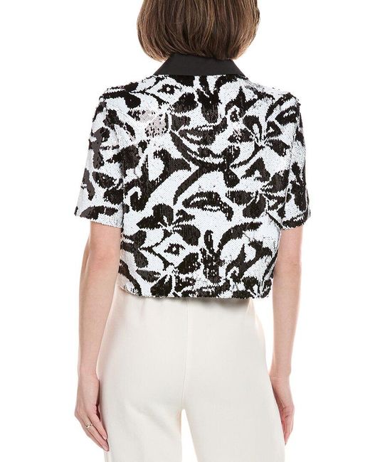 Le Superbe Black Hibiscus Sequin Polo Shirt