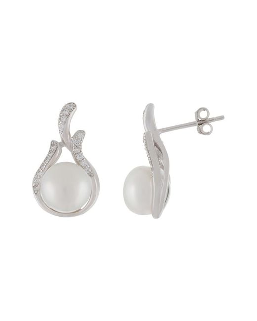 Splendid White Rhodium Over Silver 8-9mm Pearl Earrings