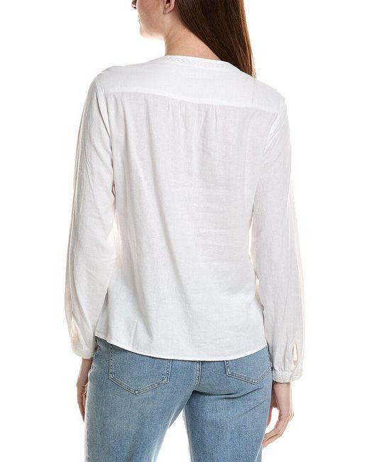 Tommy Bahama White Palm Shores Lace Trim Linen-Blend Blouse