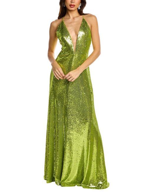 Halston Heritage Green Kiara Silk-trim Gown