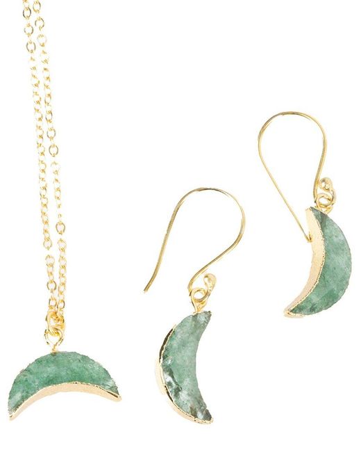 Saachi Green 18k Plated Strawberry Quartz Necklace & Earrings Set