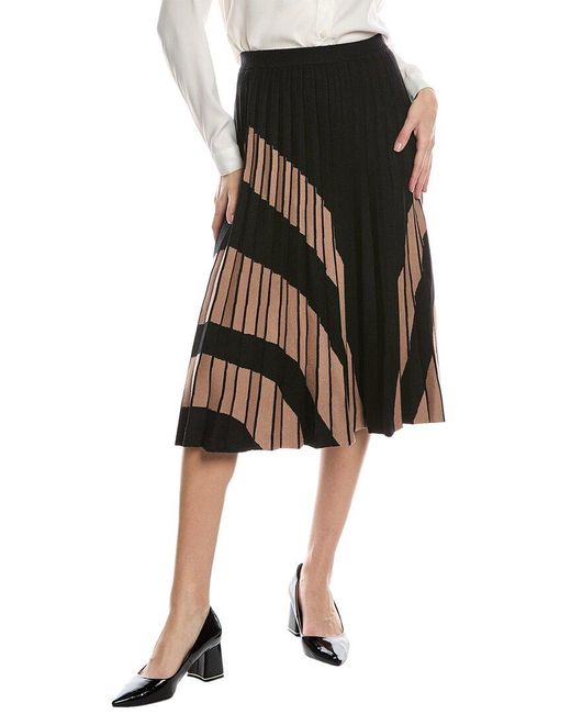 Tahari Black Pull-On Side Stripe Flare Rib Skirt