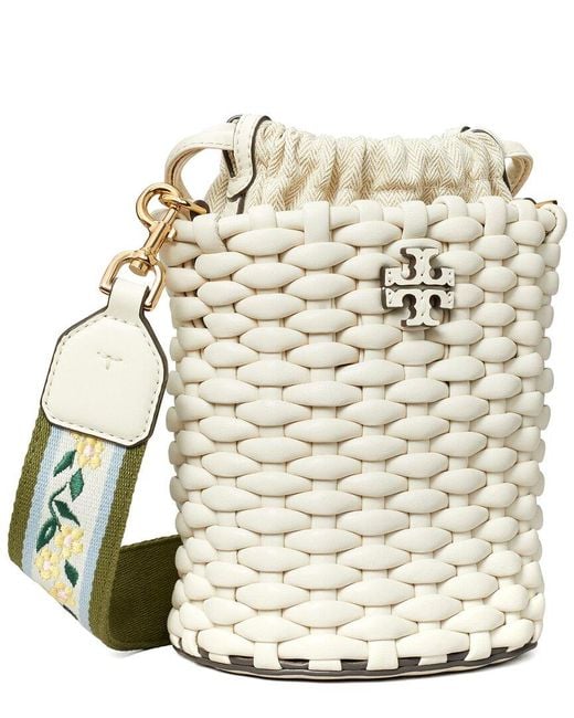 Tory Burch Natural Emerson Woven Mini Bucket Bag
