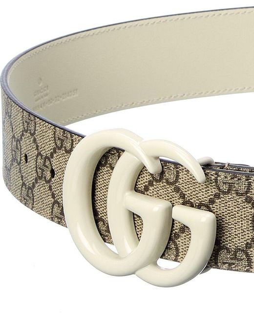 Gucci White GG Marmont Wide GG Supreme Canvas & Leather Belt
