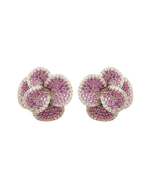 Suzy Levian Pink Silver 0.02 Ct. Tw. Diamond & Gemstone Earrings