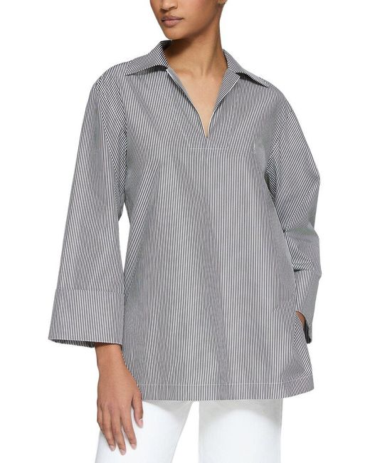 Lafayette 148 New York Gray Cuffed Sleeve Popover Shirt
