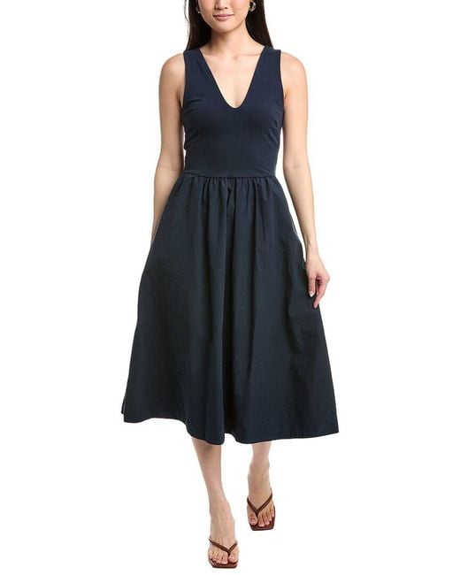 Nation Ltd Blue Daria V-Neck Midi Dress
