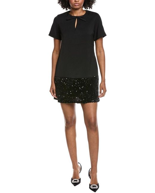 Gracia Black Keyhole Neck Bow Tie Sequin Embellished Dress