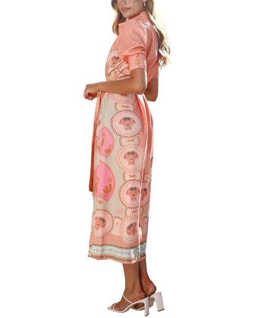 LEON GORI Pink Short Sleeve Midi Dress