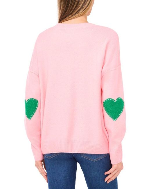 Cece Red Heart Elbow Patch Crew Pullover