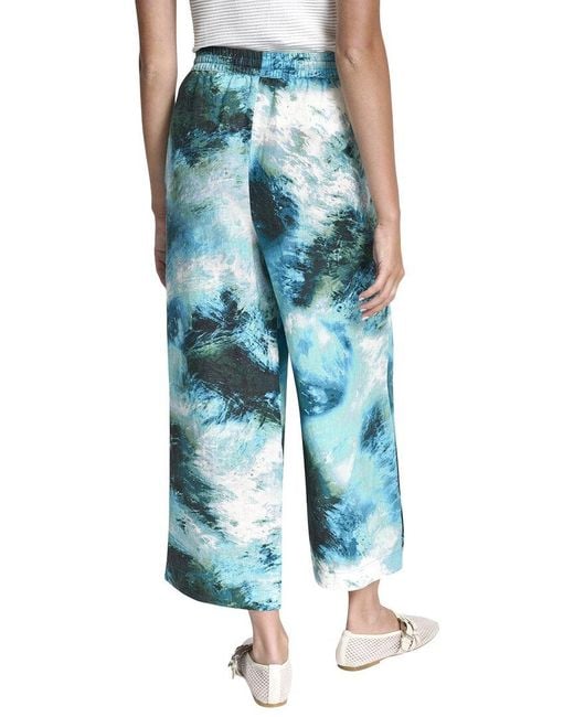 DKNY Blue Pull On Printed Linen Pant