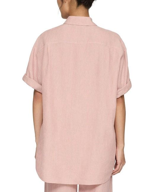 Lafayette 148 New York Pink Drop Shoulder Button Oversized Blouse