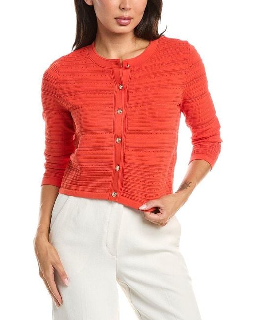 Tahari Red The Alessandra Cardigan