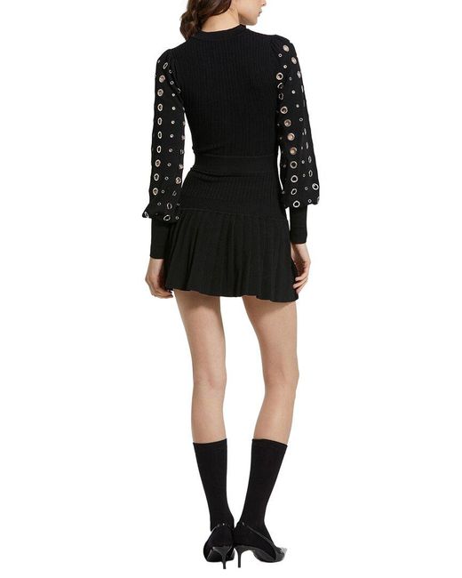 Mac Duggal Black Knit Long Sleeve Grommet Mini Dress