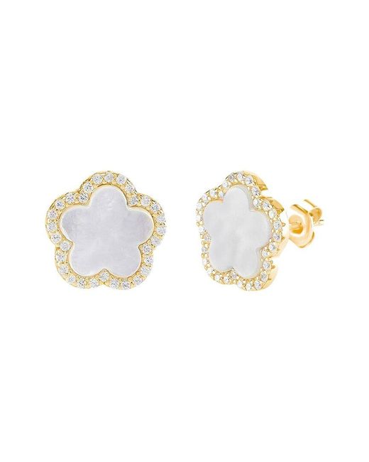 Gabi Rielle White Rise Above The Crowd Collection 14k Over Silver .5in Pearl Cz Flower Studs