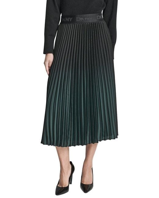 DKNY Green Pull On Pleated Foil Skirt