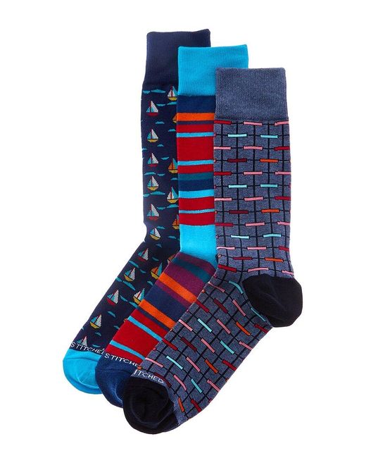 Unsimply Stitched Blue 3Pk Crew Socks for men