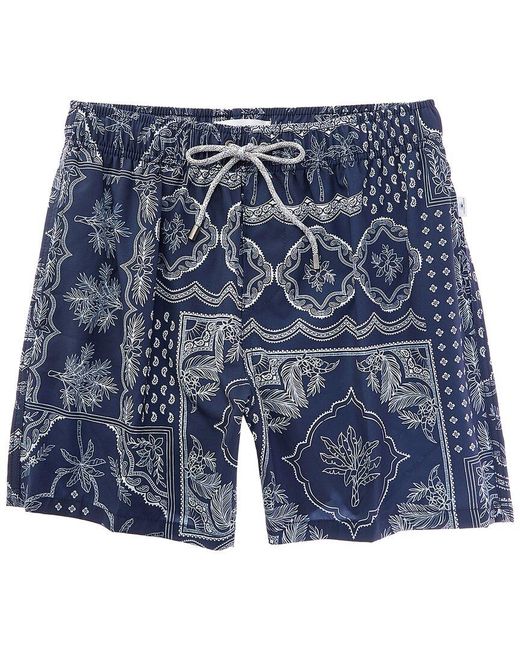 Vintage Summer Blue Printed Swim Short for men