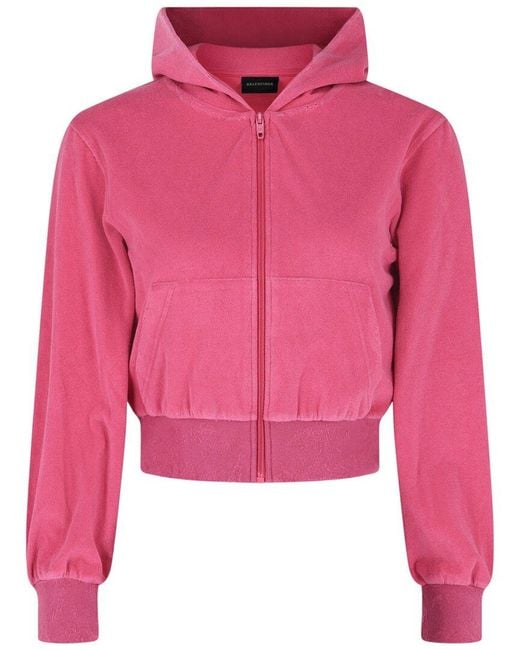 Balenciaga Pink Cropped Rhinestone Tracksuit Jacket