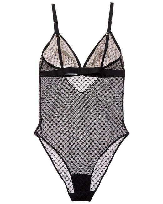 Wolford Black Sheer Logo Triangle Bodysuit